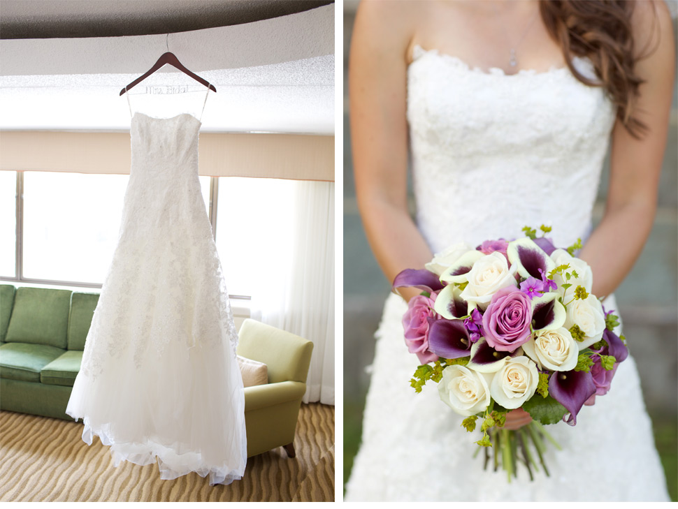 detail shots of bouquet and dress