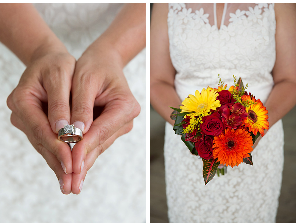 Wedding bouquet and ring.