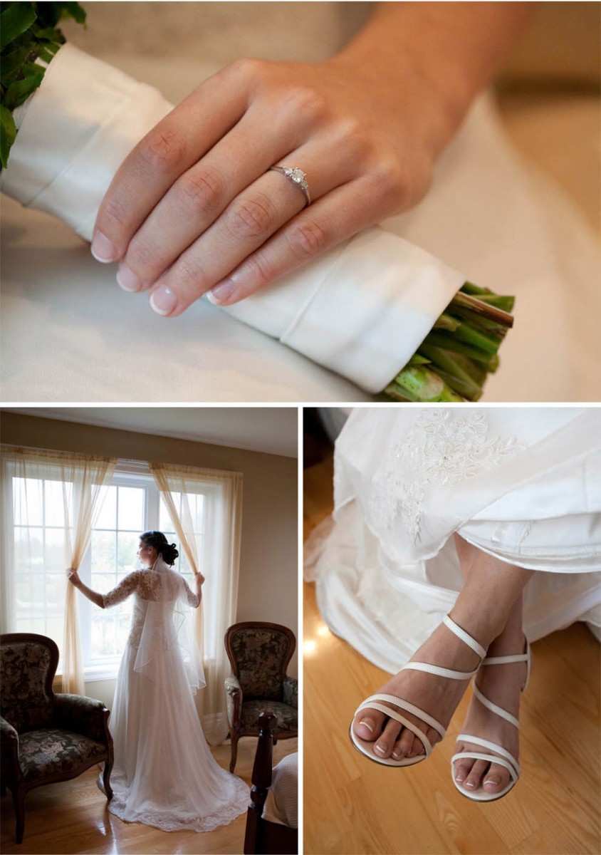 Wedding shoes, dress and ring.